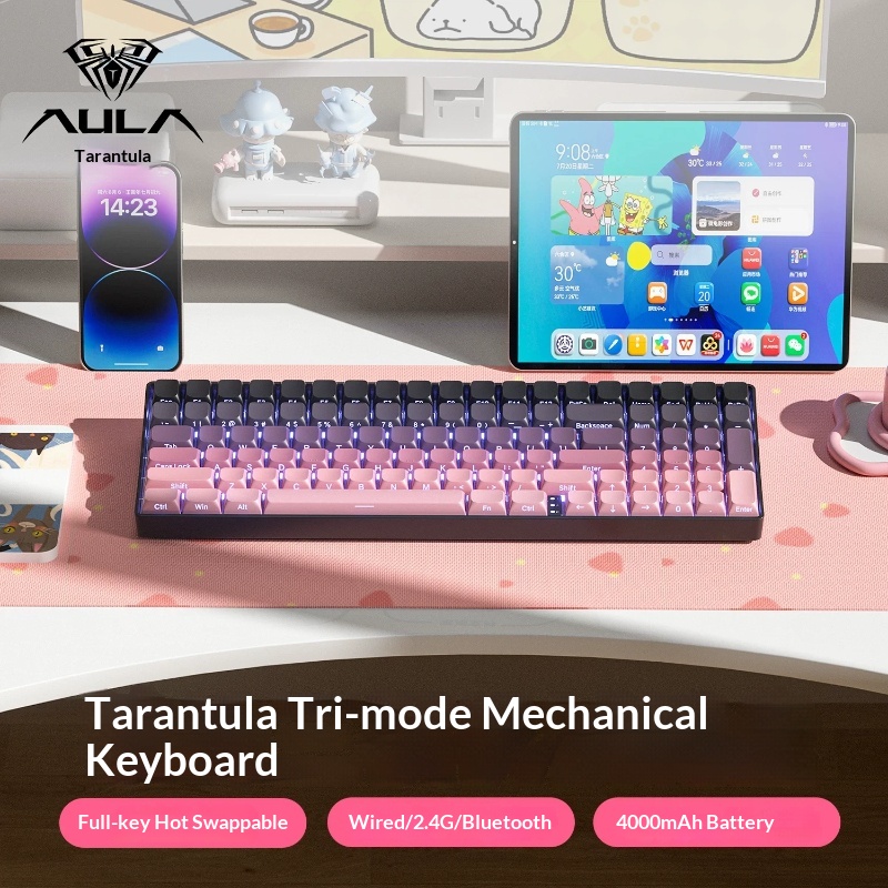 Pc Gaming Uk - Aulas S100 Tri-Mode Wireless Mechanical Keyboard,