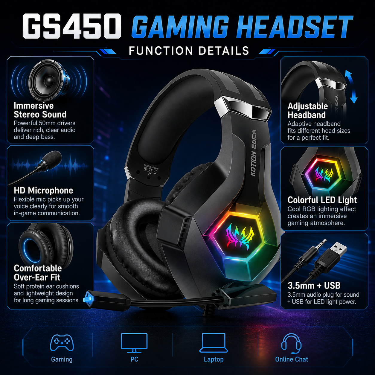 GS450 Wired Gaming Headset RGB - Pc Gaming Xbox 리뷰 및 가격