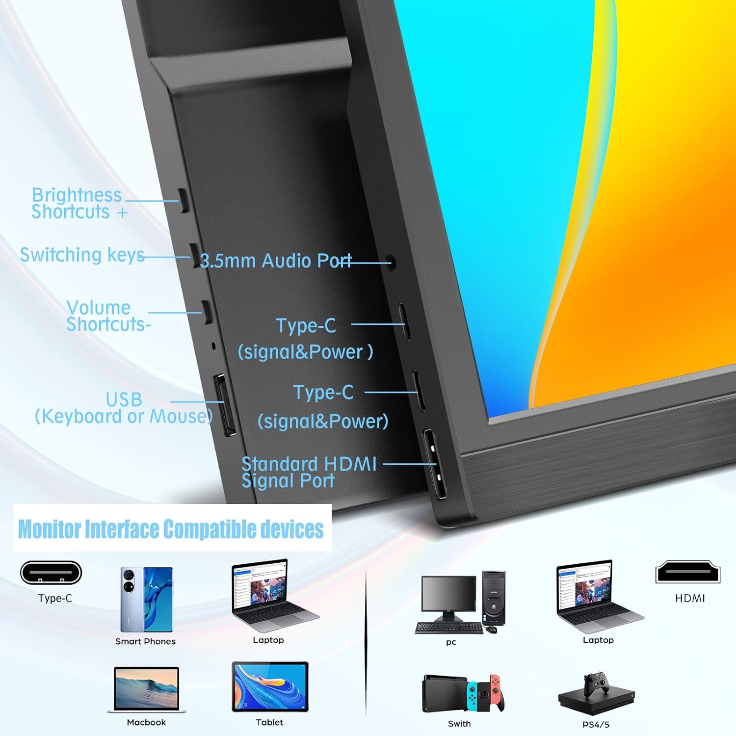 Portable Monitor 13.3Inch LED  - Pc Gaming On Mobile 리뷰 및 가격